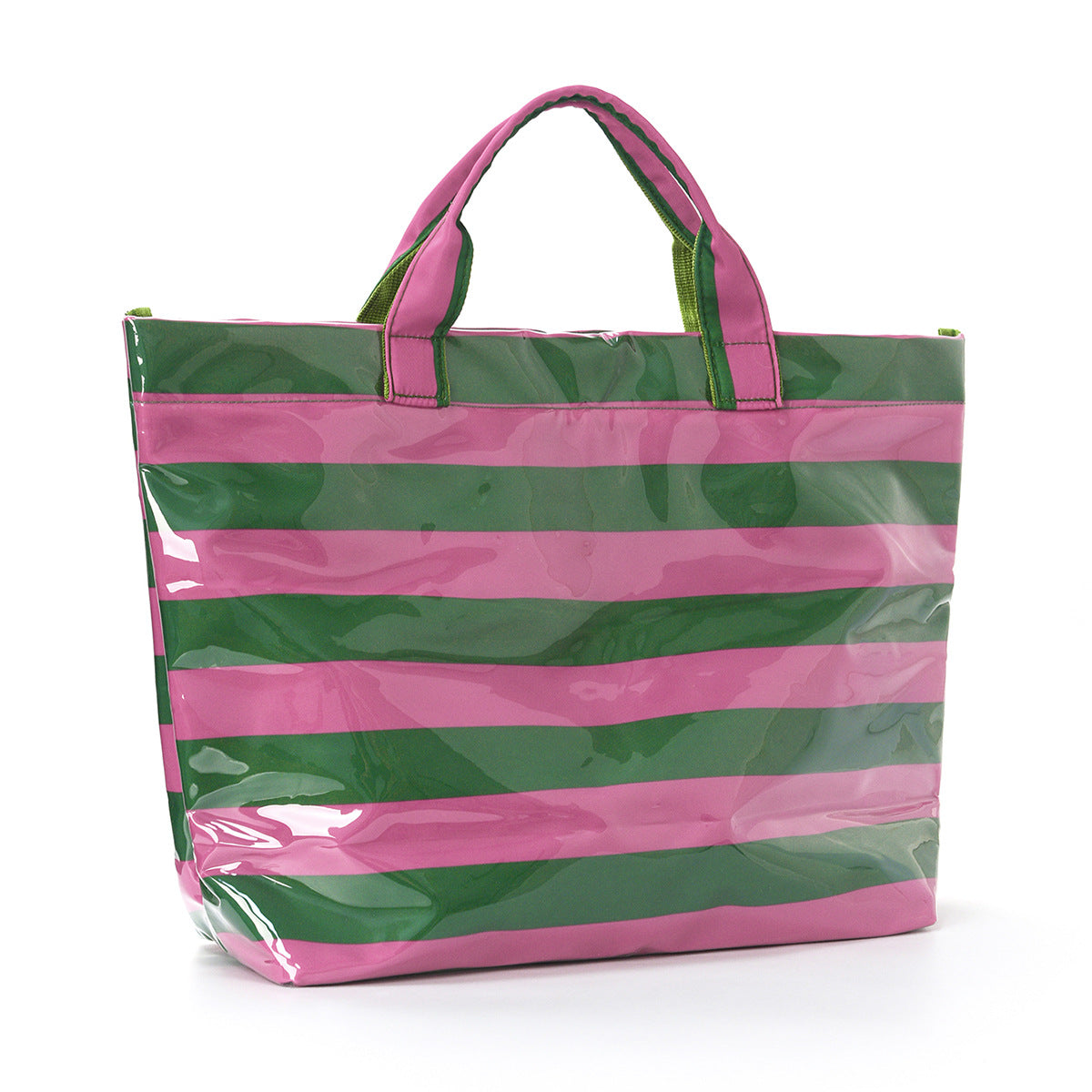 Glossy PVC Striped Waterproof Large Capacity Tote Bag