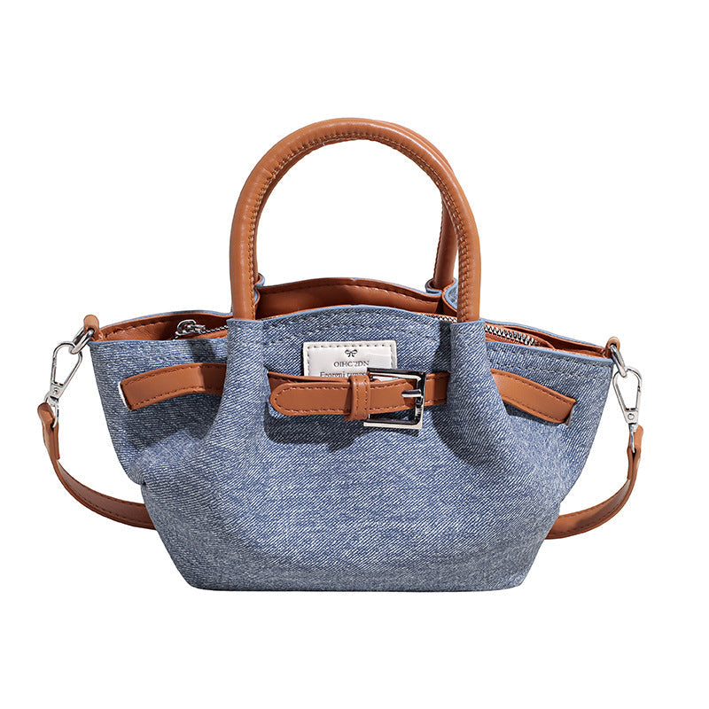 Women Casual Color Block Denim gathered Shoulder Bag