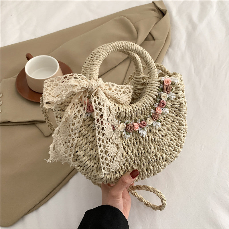 Fresh Floral Woven 2026 New Beach Shoulder Handheld Straw Bag