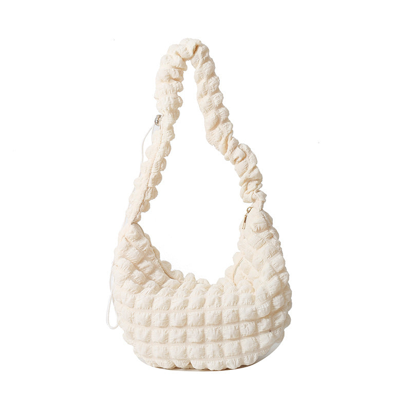 Pleated Bubble Cloud Plaid Tote Bag