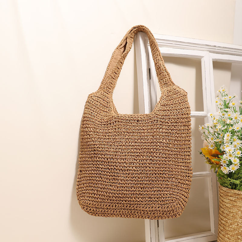 Handwoven Straw Shoulder Woven Summer Beach Tote Bag