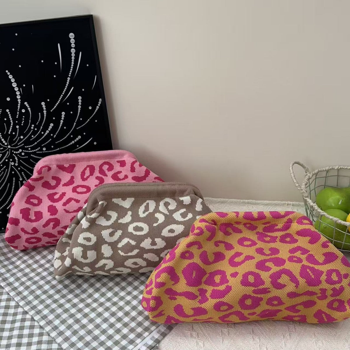 Assorted Geometric Patterns Soft Knit Clutch Bag