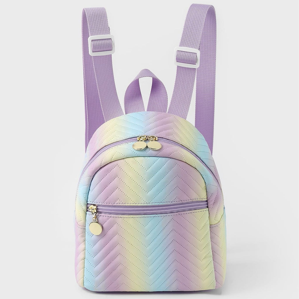 Rainbow Multicolor Pu Quilted Mini Backpack