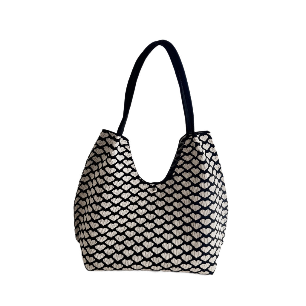 Heart Pattern Knitted Tote Bag