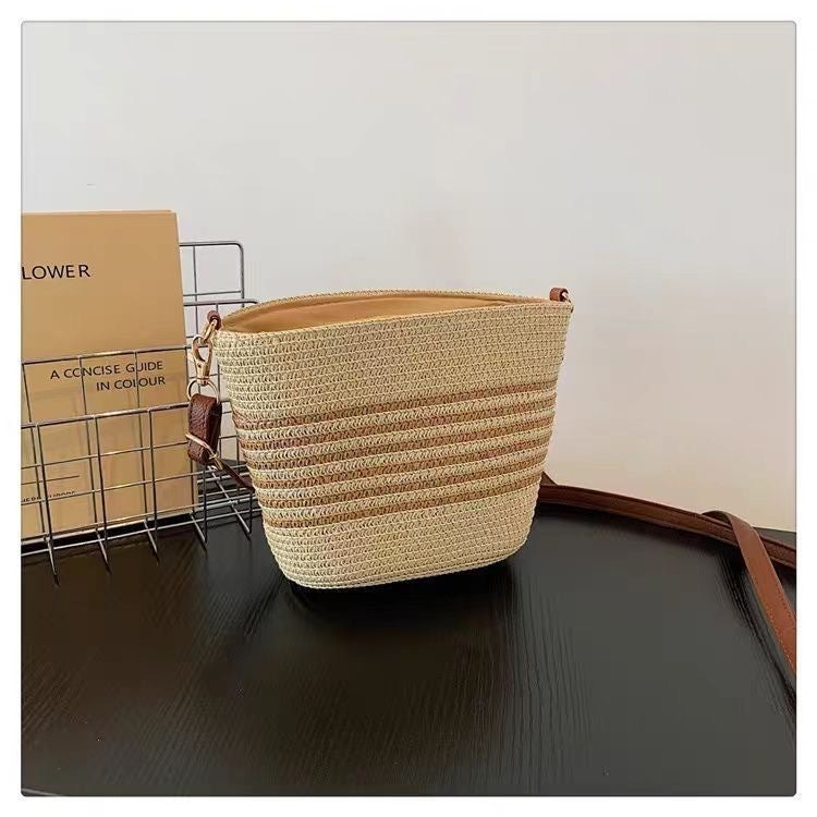 Women Summer Trend Straw Small 2026 New Beach Woven Crossbody Bucket Bag