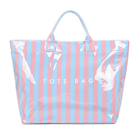 Striped PVC Canvas Large Capacity Tote Bag