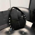 Suede Studded Hobo Shoulder Bag