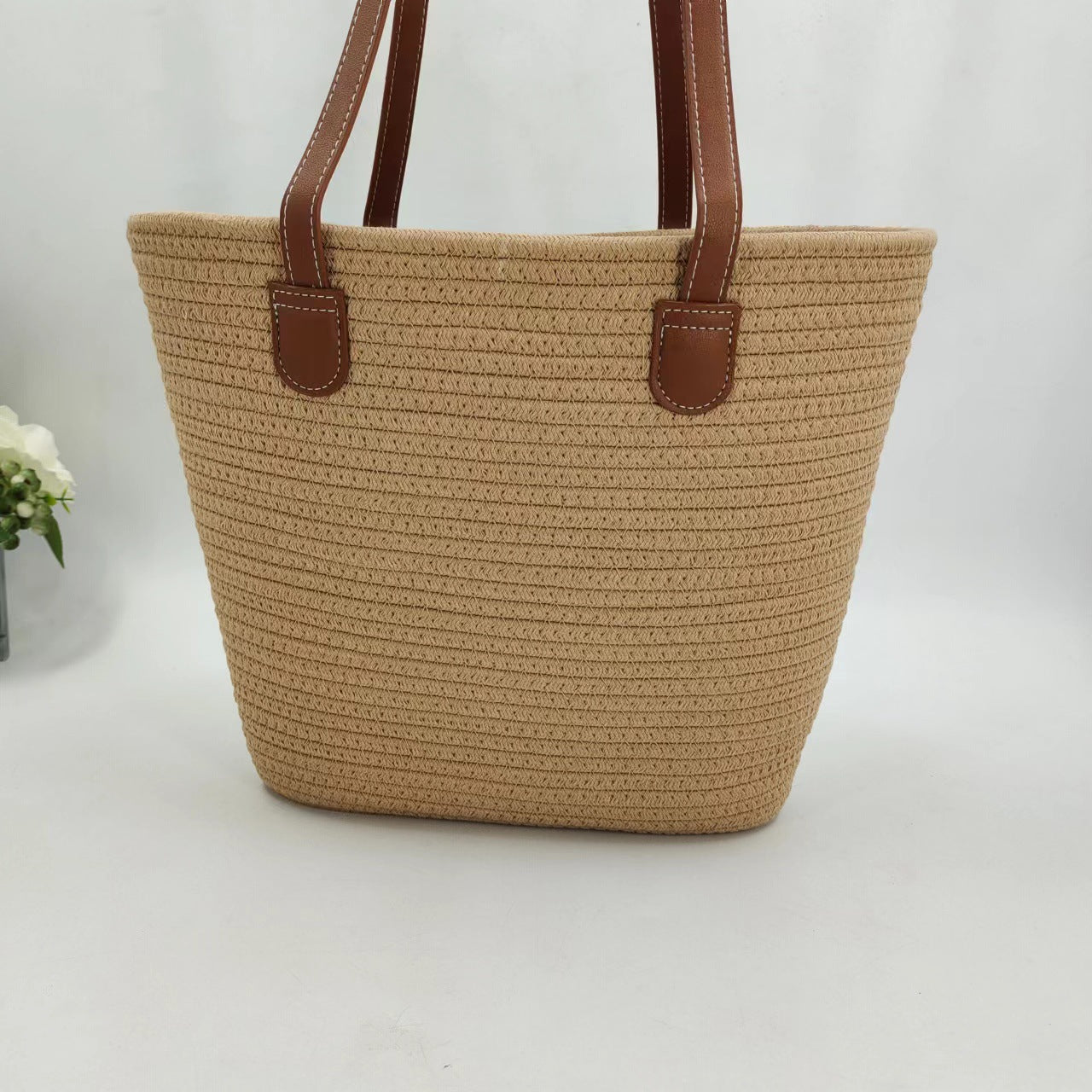 Women Cotton Rope Straw Large Korean Style New Woven Shoulder Tote Bag