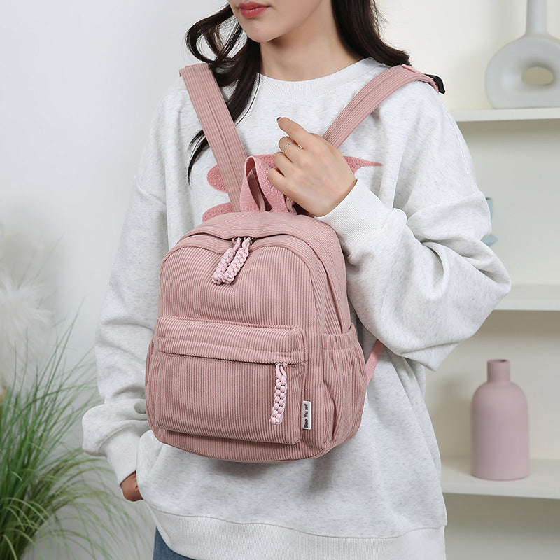 Women 2026 Corduroy Backpack, Mini Student School Bag