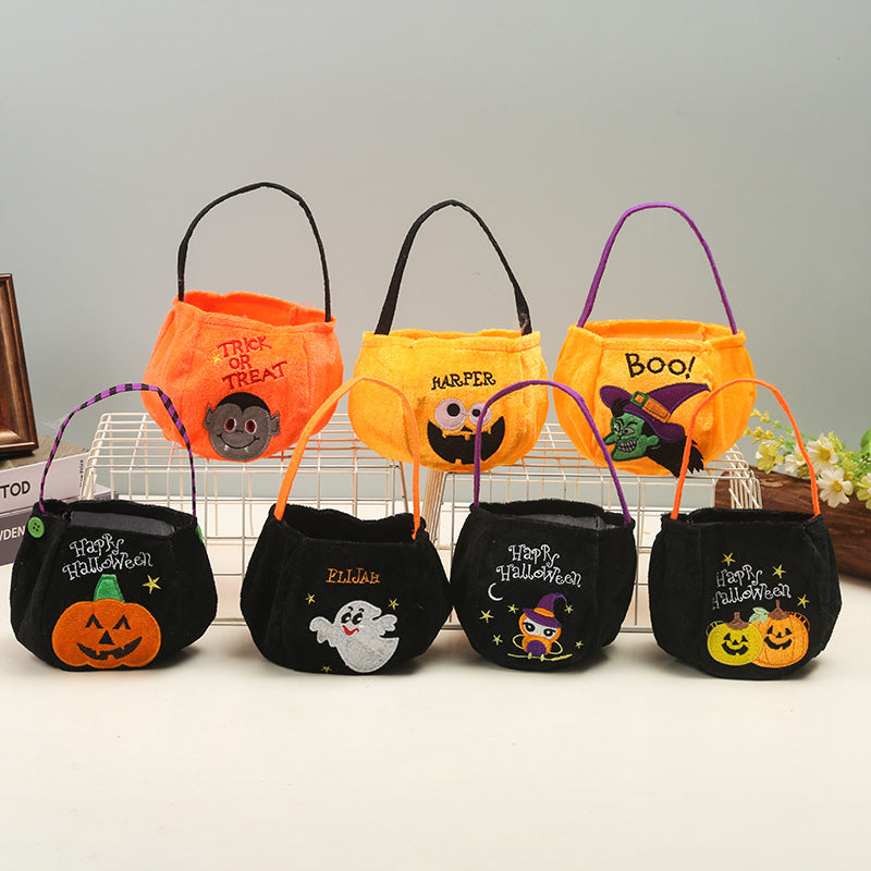 Halloween Portable Embroidered Candy Bag Children's Holiday Decor Prop Halloween Pumpkin Light Bucket Halloween Toast