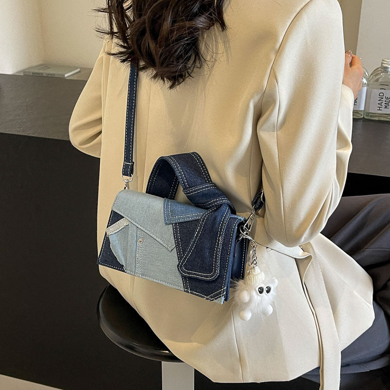 Women Casual Shoulder Denim Box Square Handbag