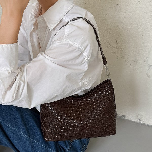 Woven Textured Hobo Shoulder Bag with Adjustable Strap