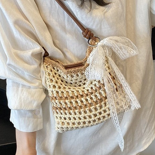 Fresh Sweet Bow Crossbody Phone 2026 New Cotton Woven Summer Beach Bag