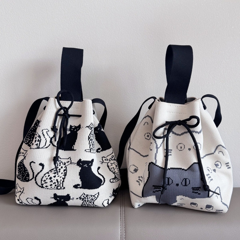Cozy Knit Bucket Bag With Drawstring Closure
