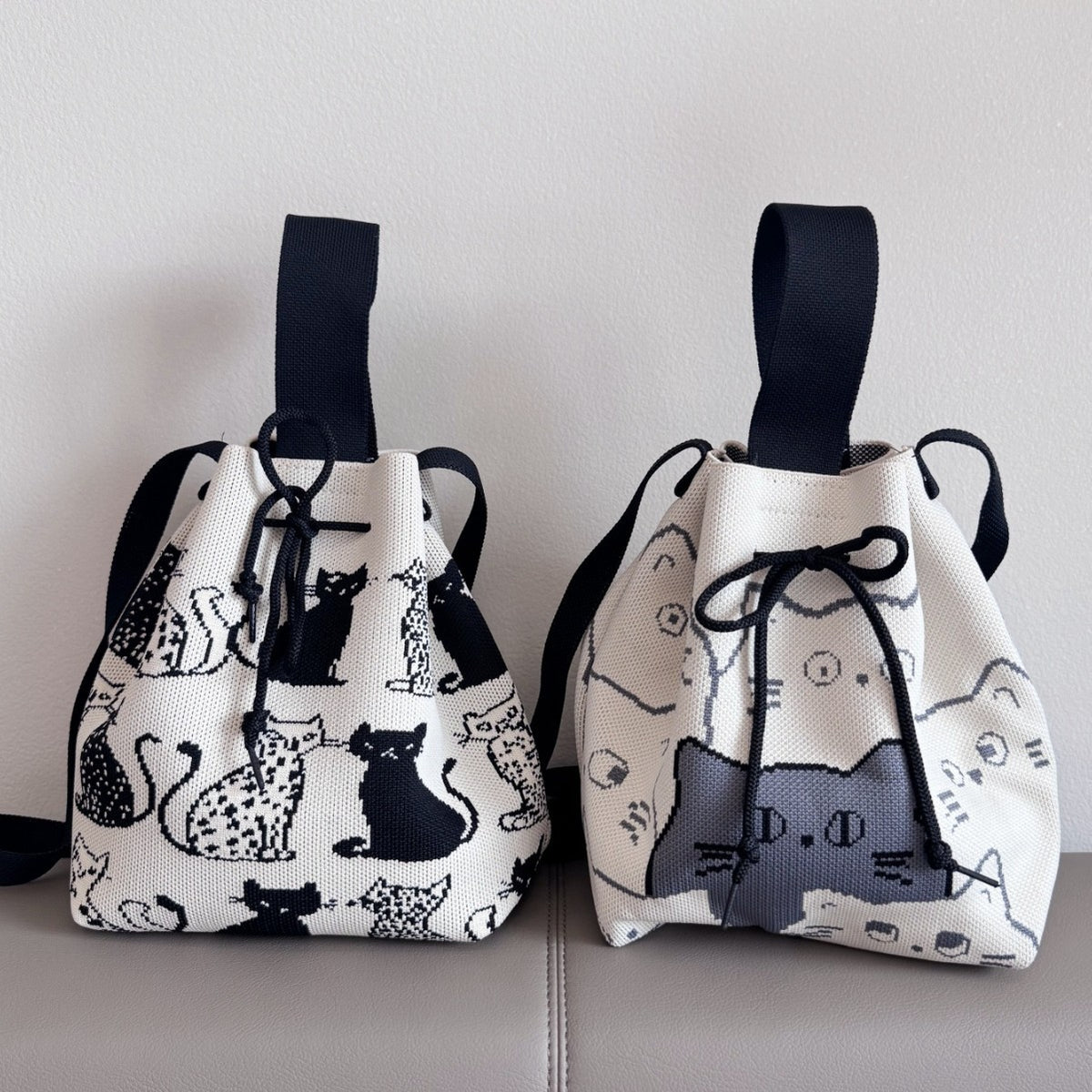 Cozy Knit Bucket Bag With Drawstring Closure