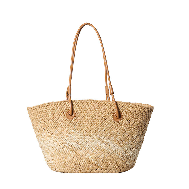 Colorful Large Straw Minimalist Handheld Natural Hollow Woven Beach Bag