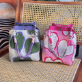 Floral Print Braided Handle Knit Bucket Bag