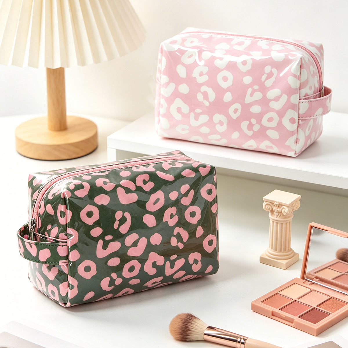 Leopard Print Glossy PVC Waterproof Portable Toiletry Bag