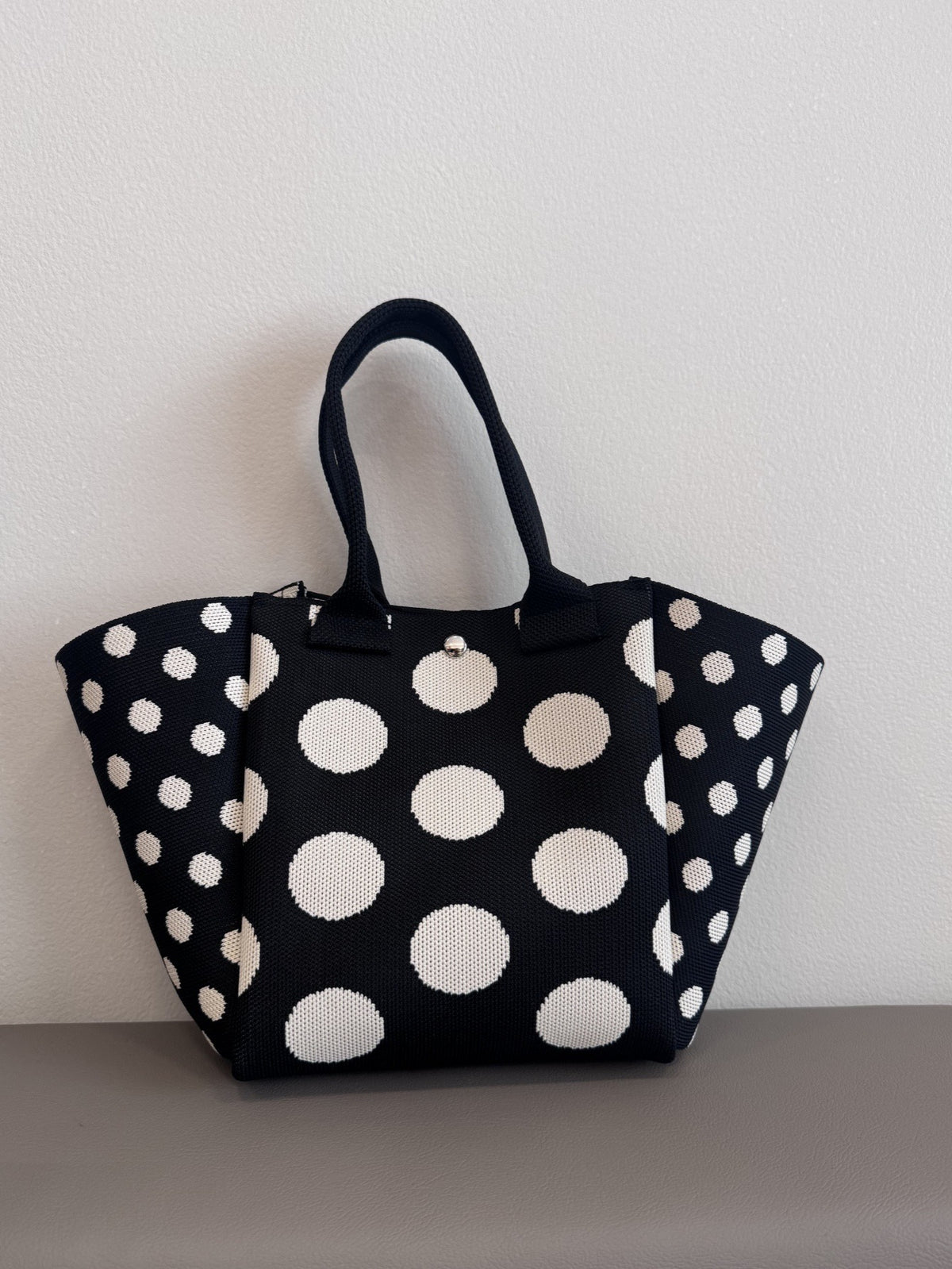 Chic Polka-Dot Knitted Pattern Mini Tote Handbag