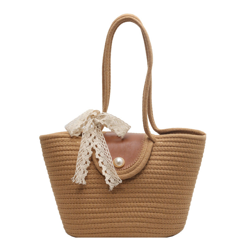 New Straw Woven Bag, Woven Holiday Backpack, Fashionable And Versatile One-Shoulder Large-Capacity Tote Travel Beach Bucket Bag