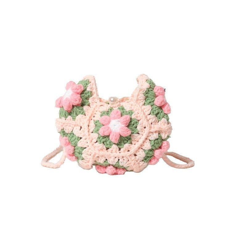 Women Hand Crocheted Granny Square Floral Shoulder Crossbody Bag