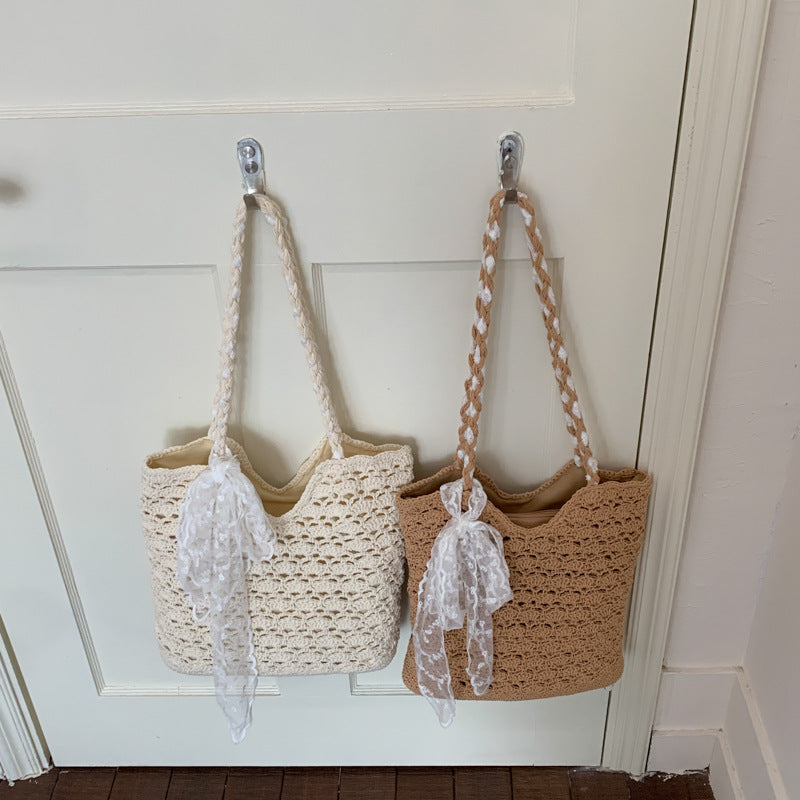 Women Handmade Woven 2026 New Large Beach Cotton Crochet Shoulder Tote Bag