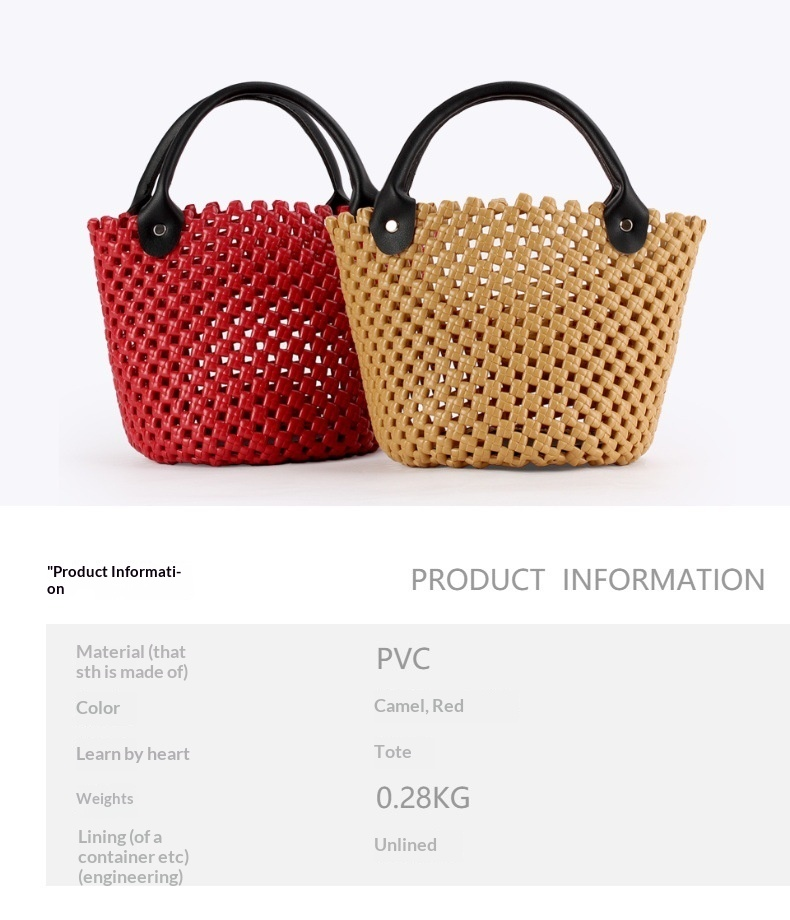 Open Weave PVC Handbag Basket Tote with Contrast Handles