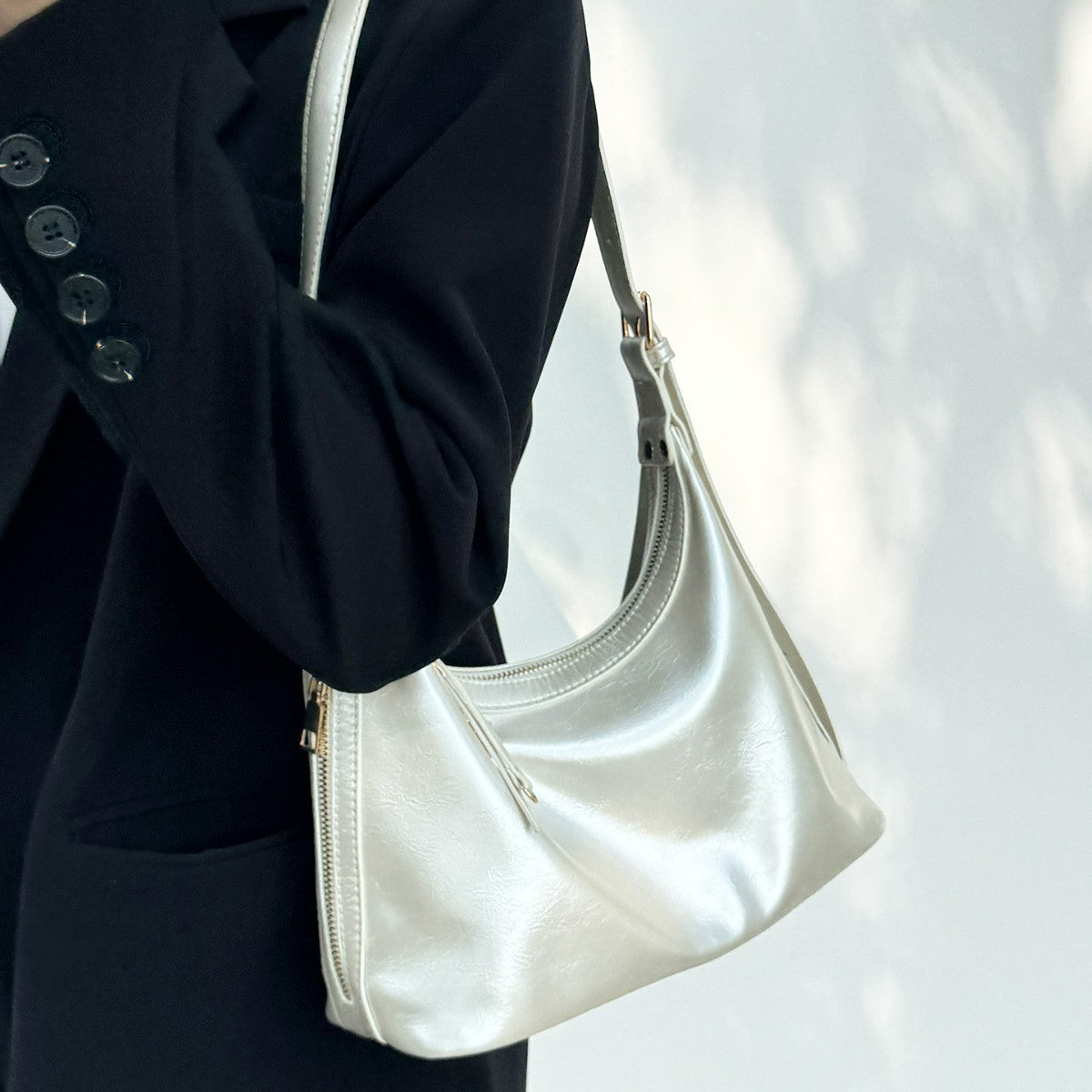 Vintage Soft PU Crescent Shoulder Bag with Adjustable Strap