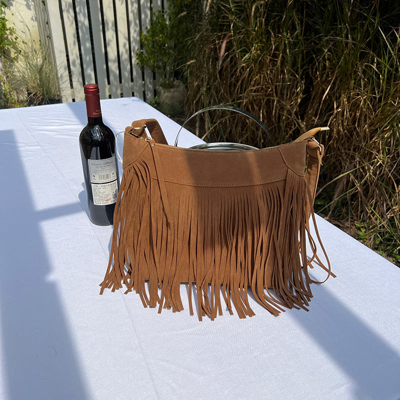 Women Western Retro Tassel Suede Crossbody Shoulder Bag