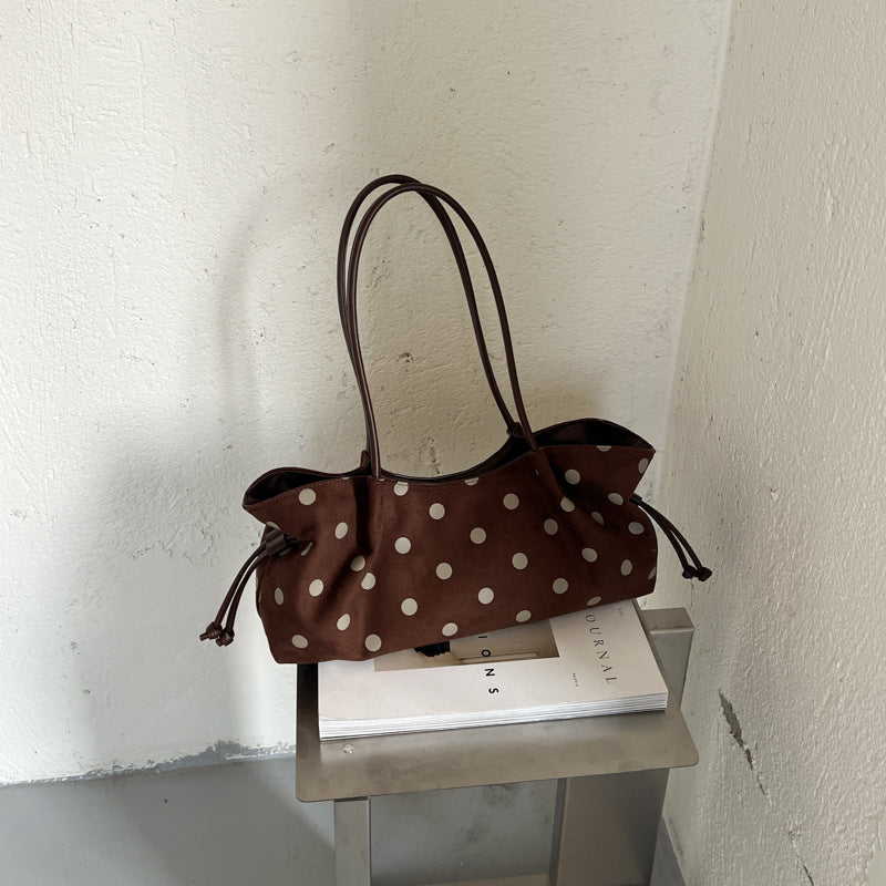 Vintage Polka Dot Suede-Look Shoulder Bag