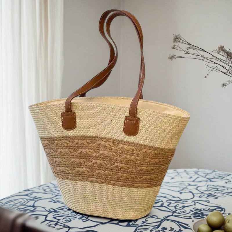 Women's Large Capacity Woven Bucket Beach Tote Bag