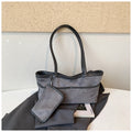 Soft Faux Suede Shoulder Tote Bag with Matching Pouch