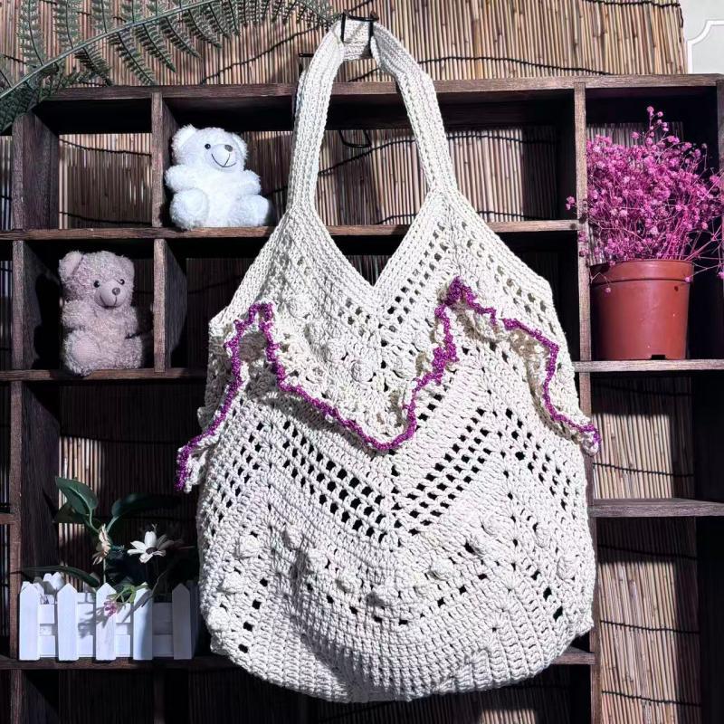 Women 2026 Hollow Woven Shoulder Tote Beach Vacation Bag
