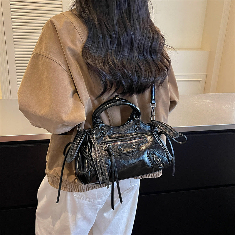 Y2K Studded PU Shoulder Bag with Buckle Details