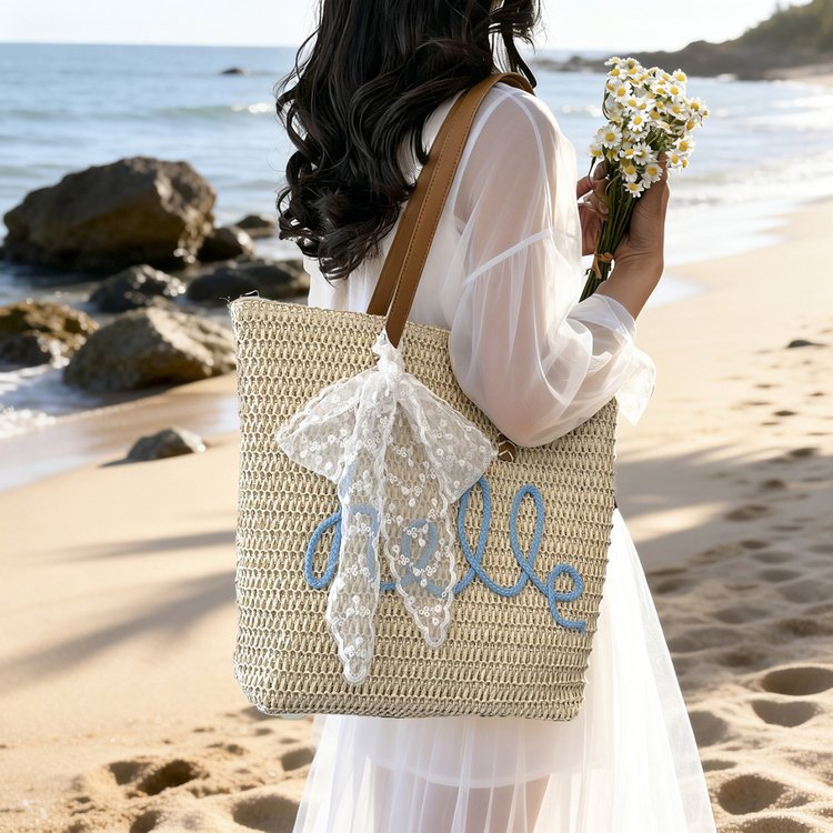 Beach Travel Straw 2026 New Fashion Letter Woven Shoulder Large Bag
