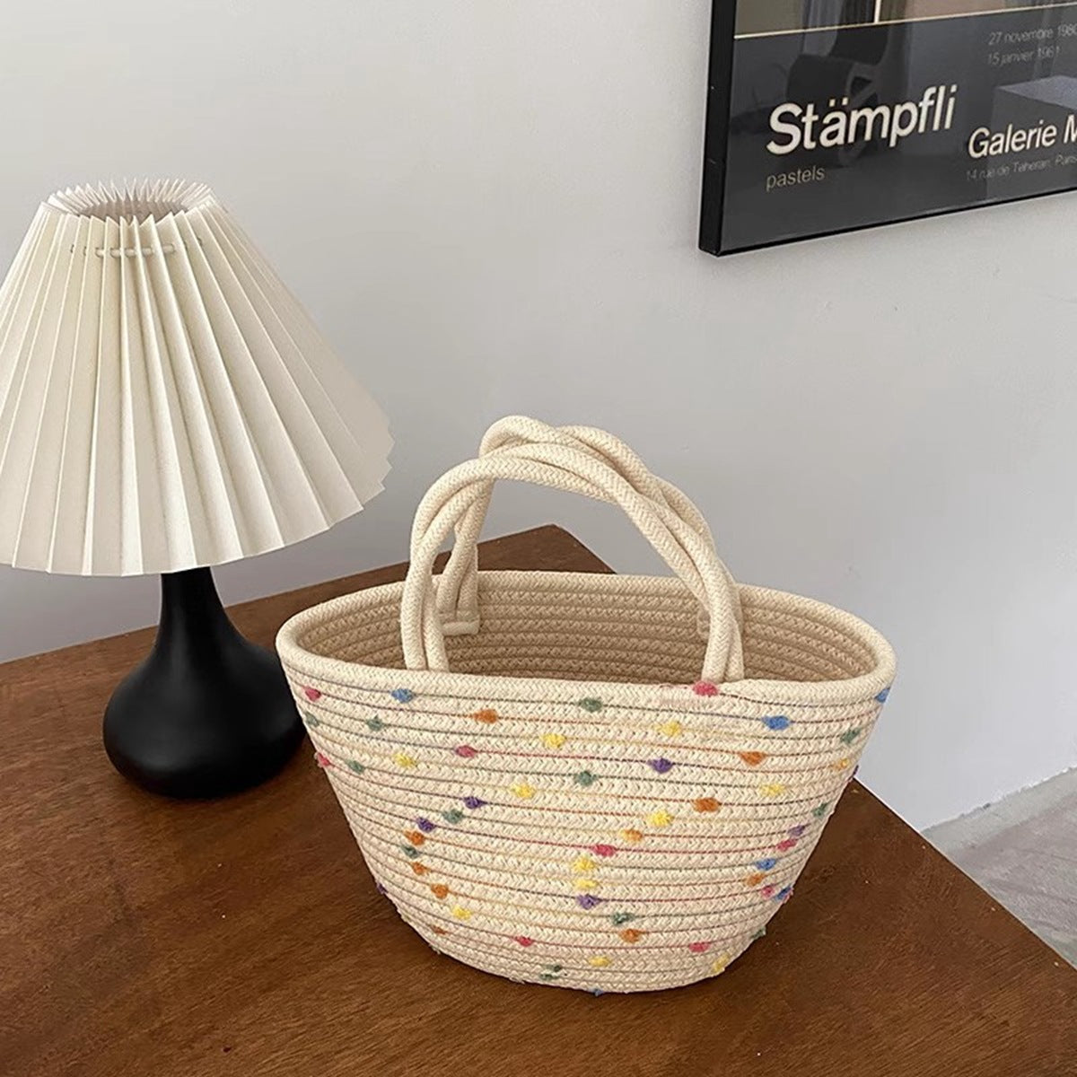 New Casual Cotton Floral Straw Woven Beach Vacation Crossbody Bag