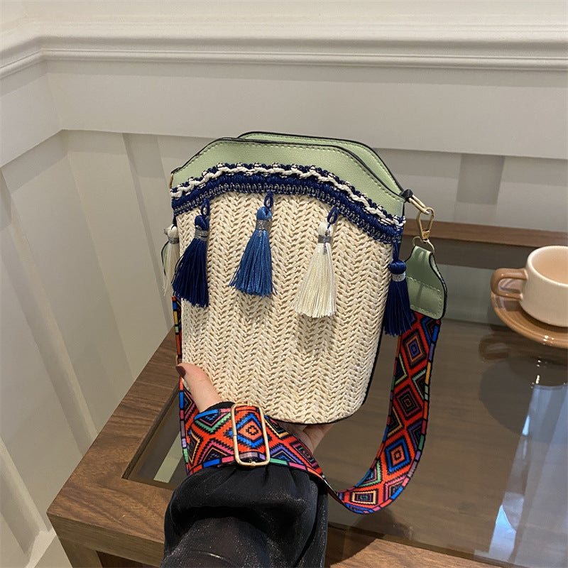 High-End Ethnic Woven Bucket Shoulder Bag