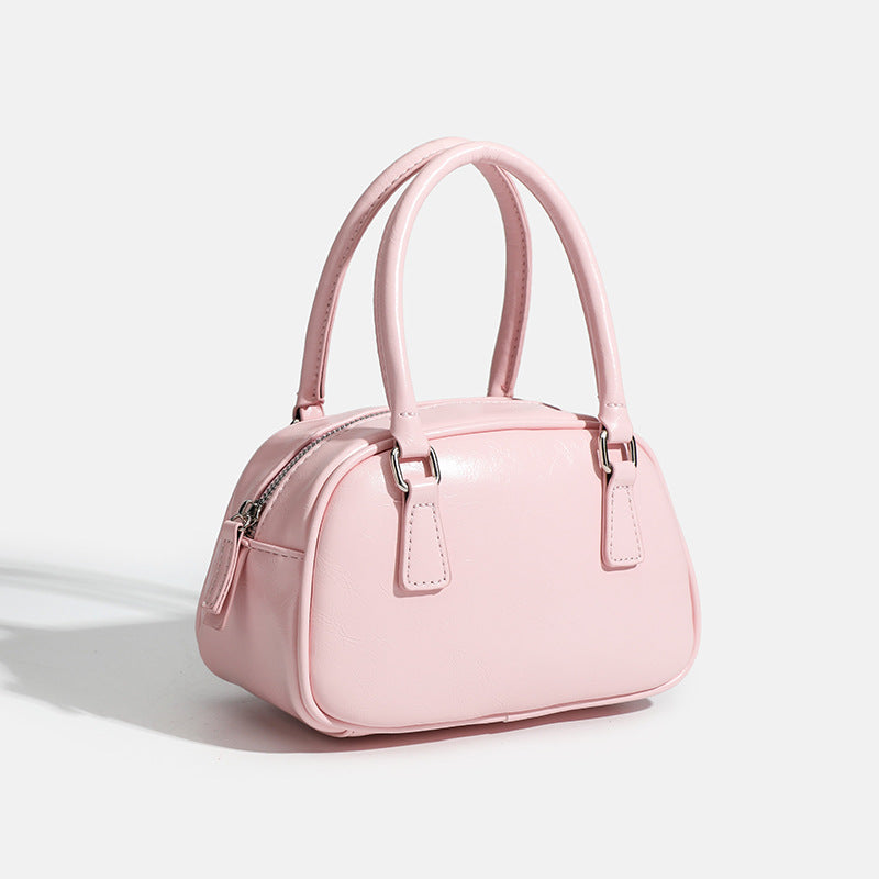 Metallic Mini Silver PU Leather Crossbody Boston Bag