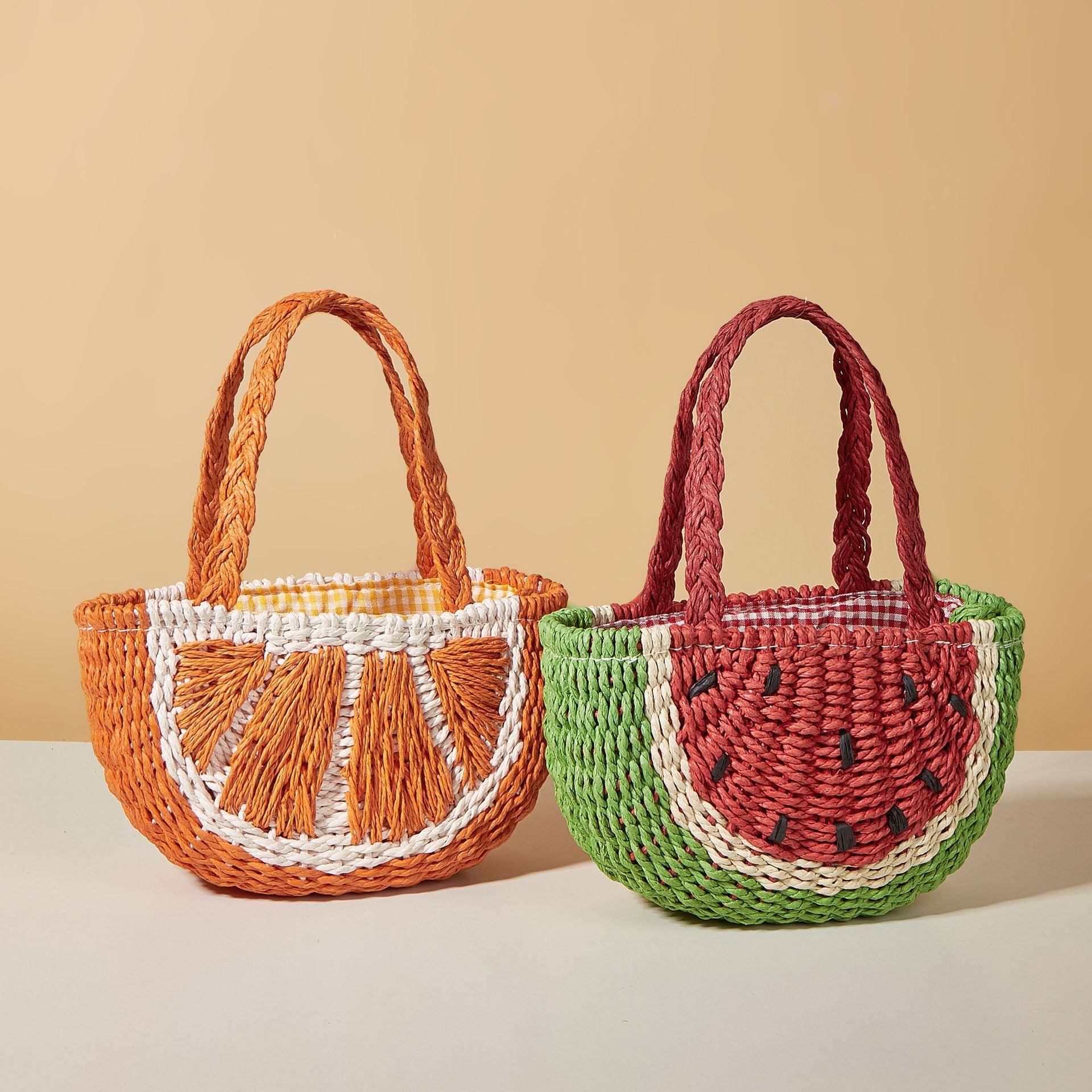 Orange Watermelon Straw Shoulder Crossbody Beach Bag