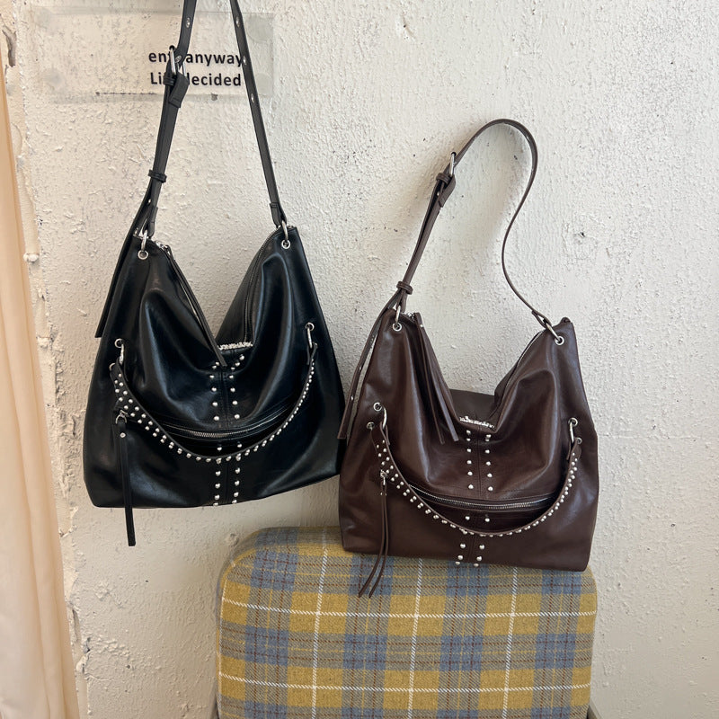 Vintage Studded PU Hobo Shoulder Bag