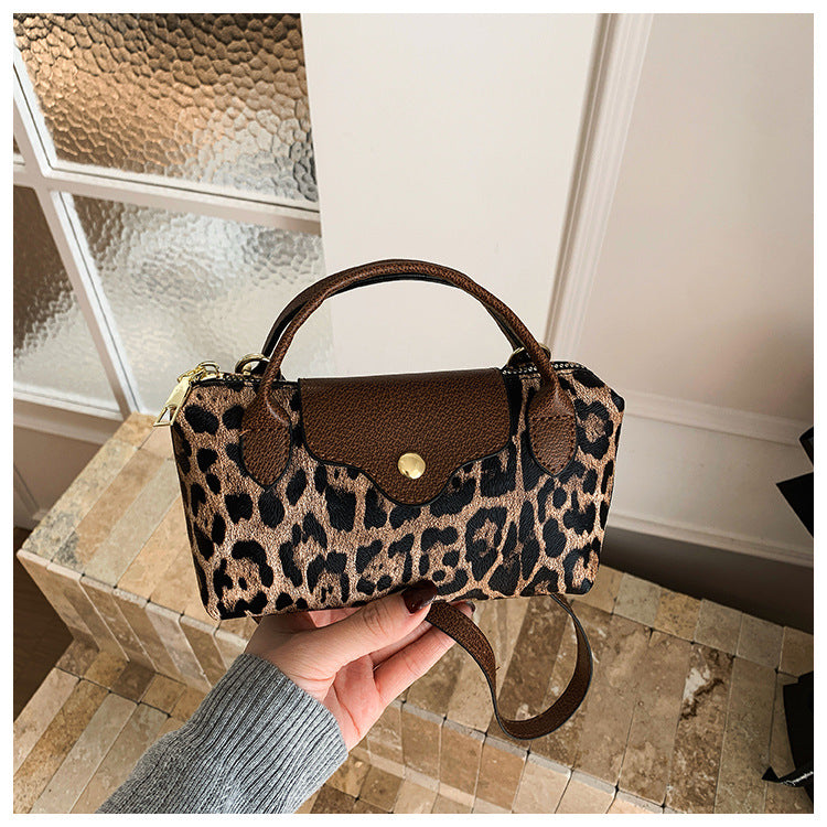 Mini Leopard Print Boston Snap Flap Bag