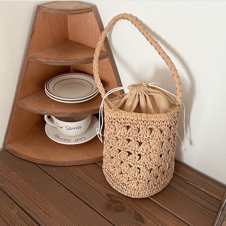 Straw Woven Hollow Bucket Bag