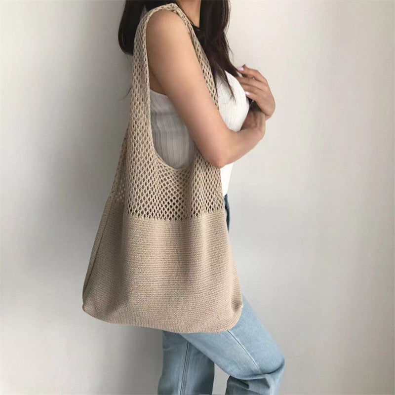 Handwoven Knit Shoulder Large Capacity Crochet Everyday Tote Bag
