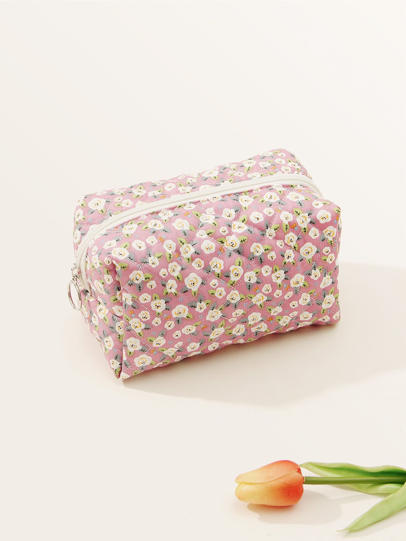 Small Floral Quilted Cotton Travel Cosmetic Bag