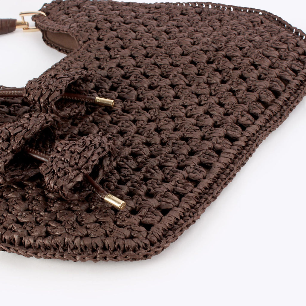 Boho Woven Paper To pHandle Crochet Handbag with Tassel Charm
