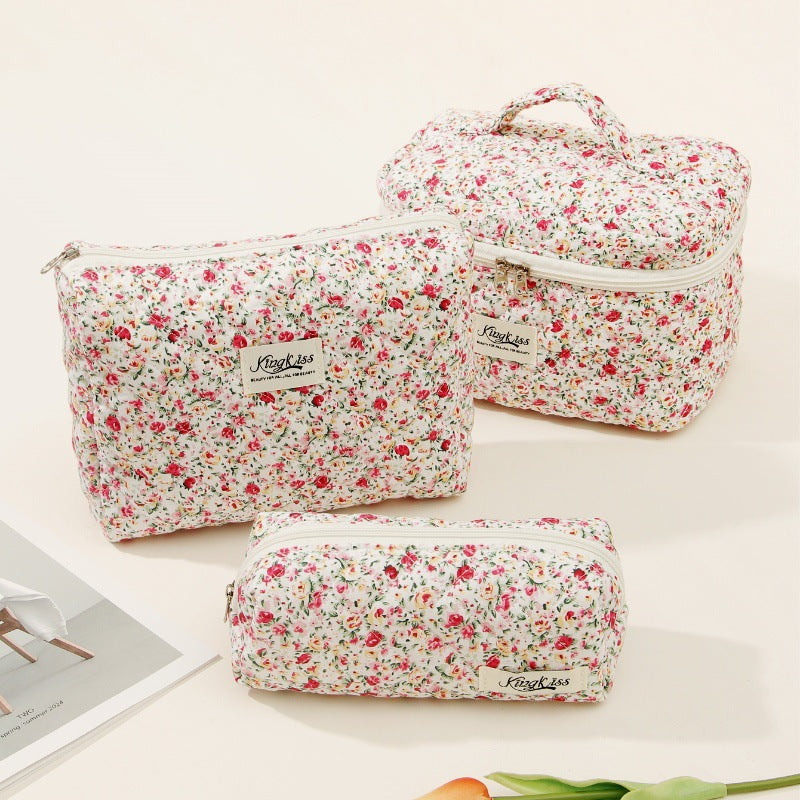 Floral Ins Quilted Cotton Cosmetic Bag