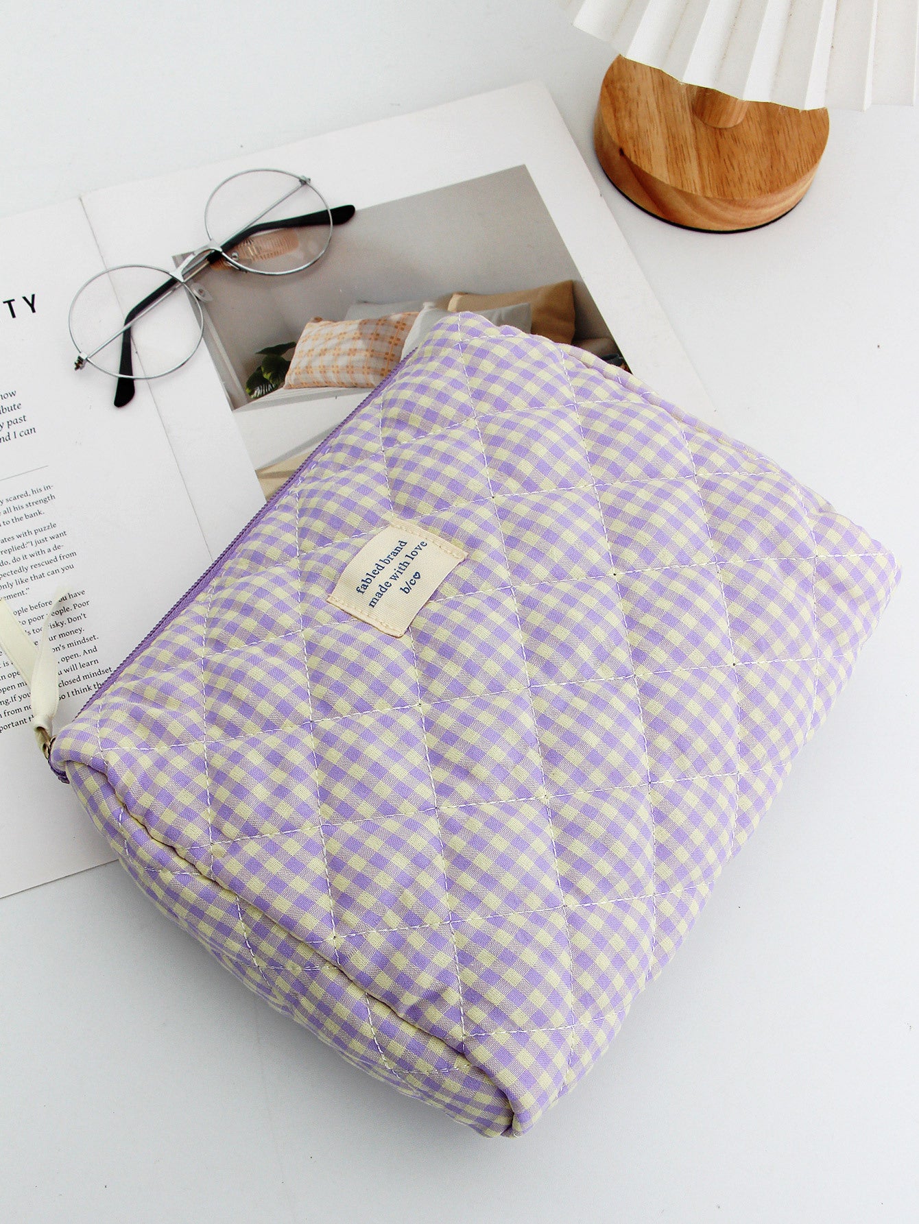 Red Plaid Quilted Large Capacity Cosmetic Bag
