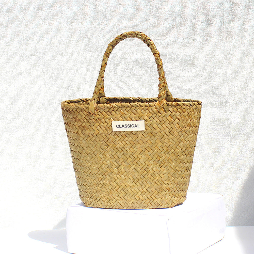 Handmade Colorful Straw Woven Beach Basket Bag