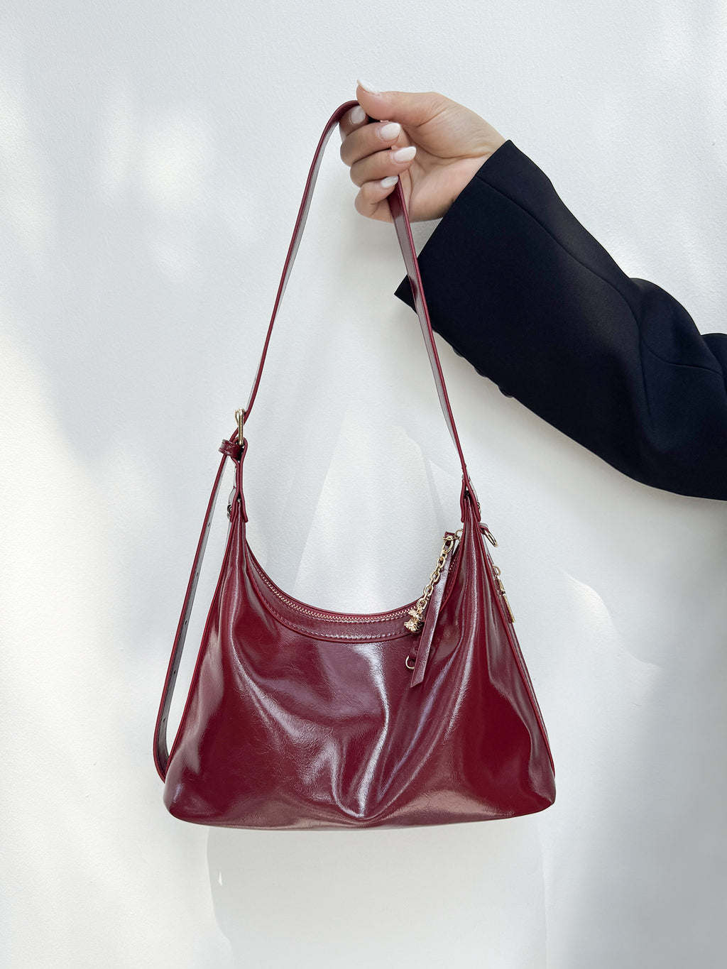 Vintage Soft PU Crescent Shoulder Bag with Adjustable Strap