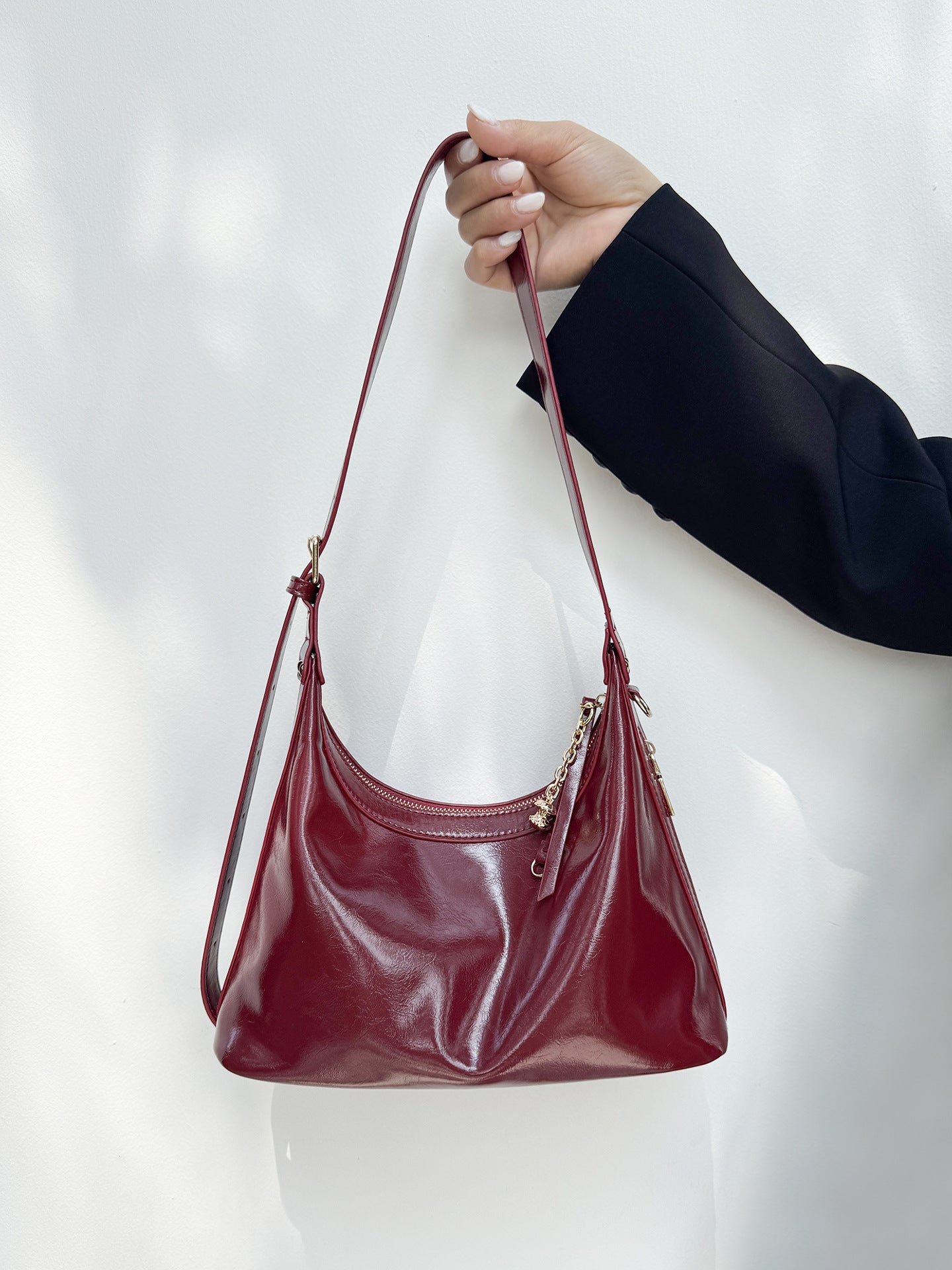 Vintage Soft PU Crescent Shoulder Bag with Adjustable Strap